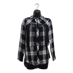 Rails Plaid Western Button Down Size Small Fringe Top Shirt Black White
